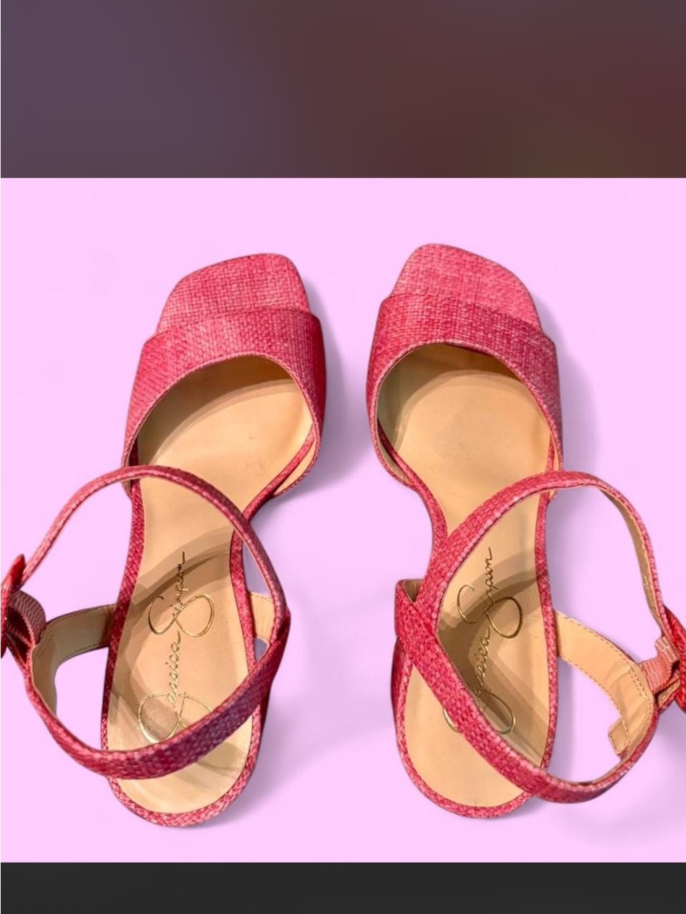 Jessica Simpson Coral Pink Textured Ankle-Strap Block Heels